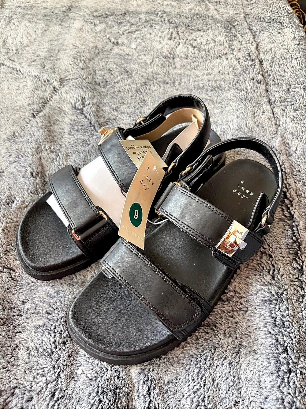 A New Day Black Strappy Sandals Size US 9 NWT